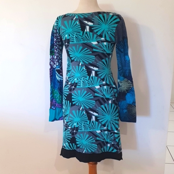 Aller Simplement Size S (approx 12) Blue Long Sleeve Stretch Dress 100% … - Picture 5 of 8